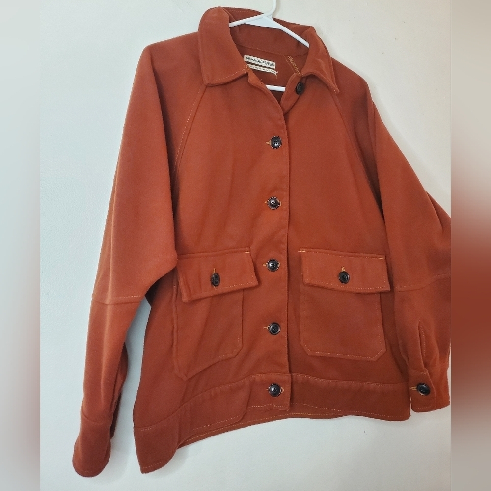 Urban Outfitters Oversized Fleece Shacket Size Small Rust Large Pockets - Picture 4 of 13